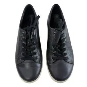 ECCO Women’s Soft 7 Leather Black Perforated Sneakers Size 5 US